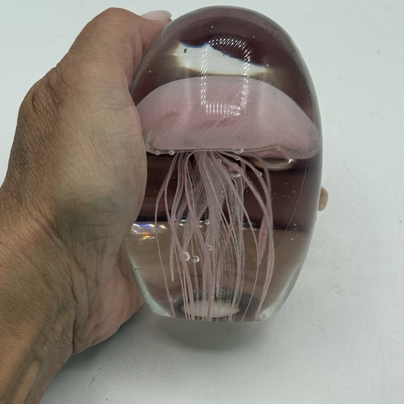 Dynasty Gallery Pink Jellyfish Heavy Art Glass Paperweight w Sticker 4" - Picture 4 of 6